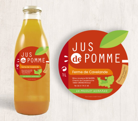 Étiquette de jus de pomme Ferme de Cavelande